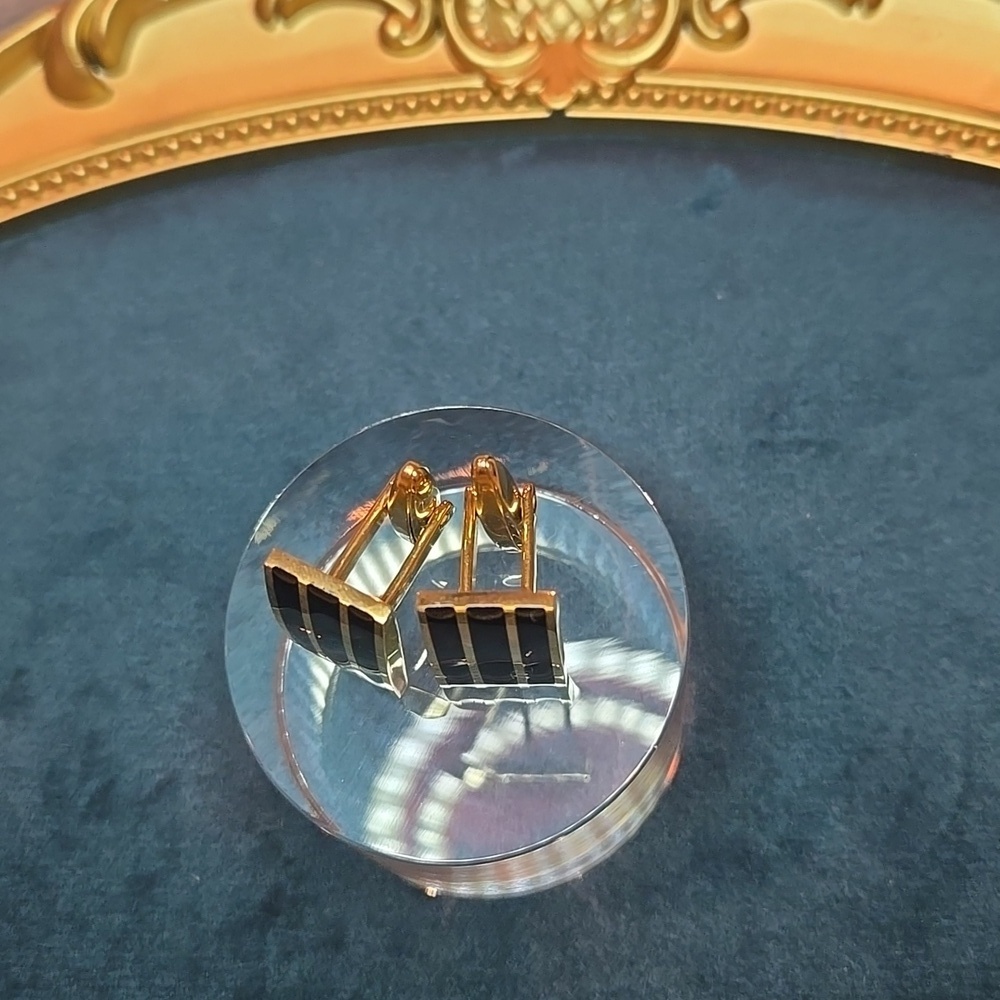 Gold and Black Striped Stainless Steel Cufflinks Brand New - Picture 5 of 10